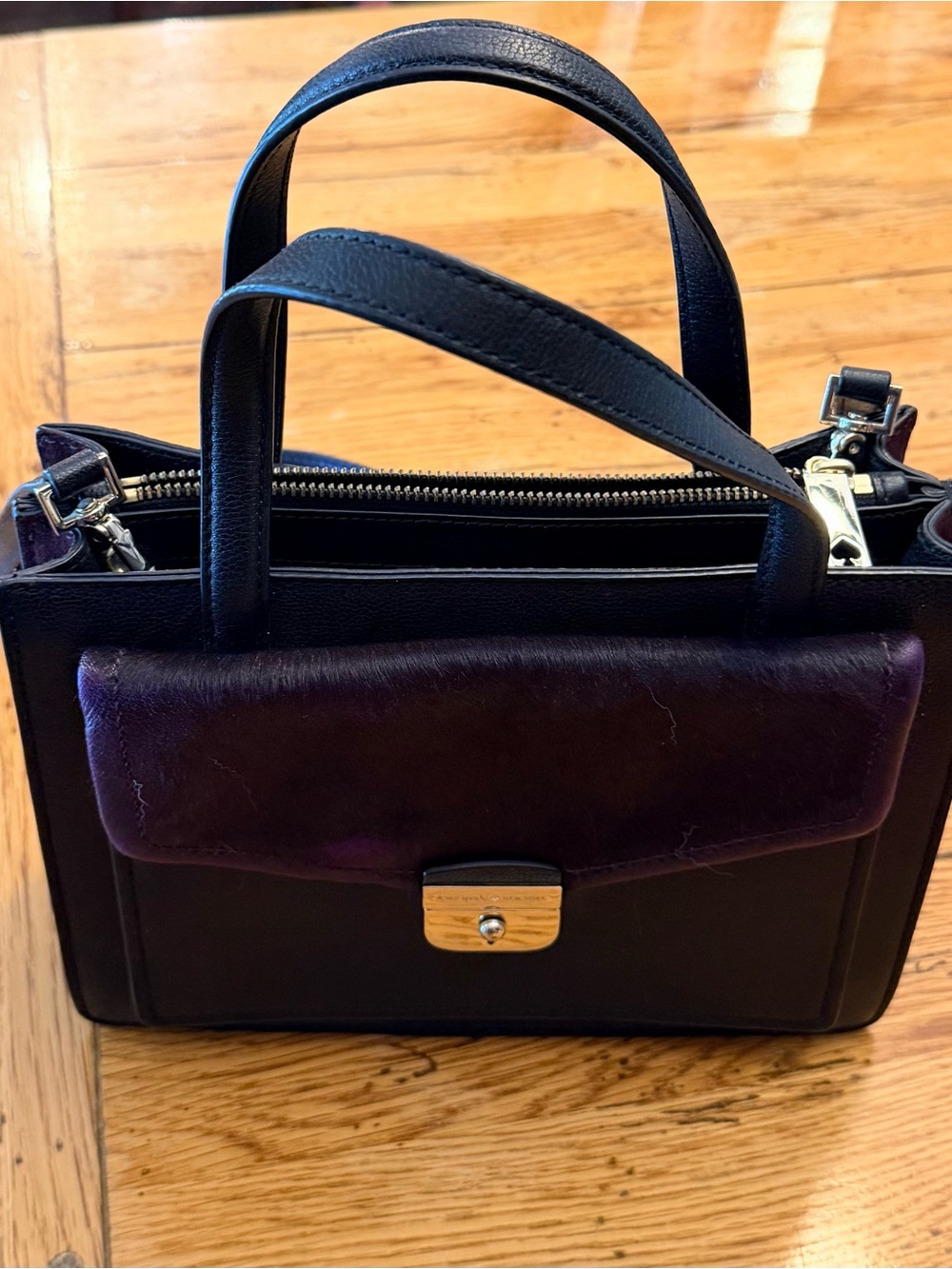 Kate Spade New York Saffiano Leather Satchel with Deep Purple Suede & Cowhide